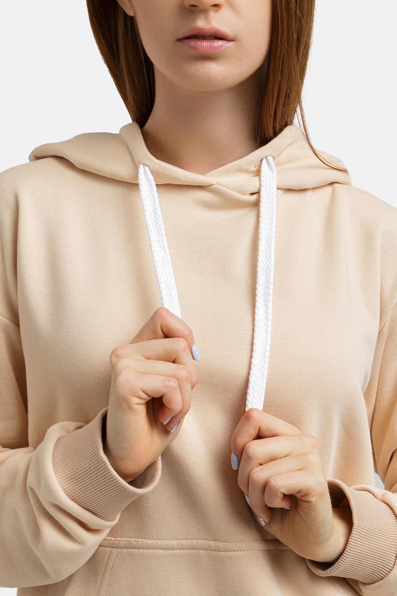 Fouter fleece hoodie with drawstring hood, muffle pocket, and straight hem.