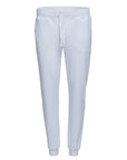 Mid-rise futer pants, elasticized waistband with white drawstring, two slash pockets on the sides.